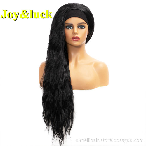 Wholesale Prices for Women Ladies Hair Finger Wave Scarf Wig Black Hairband Long Water Wave Headband Wig Synthetic Hair Wigs